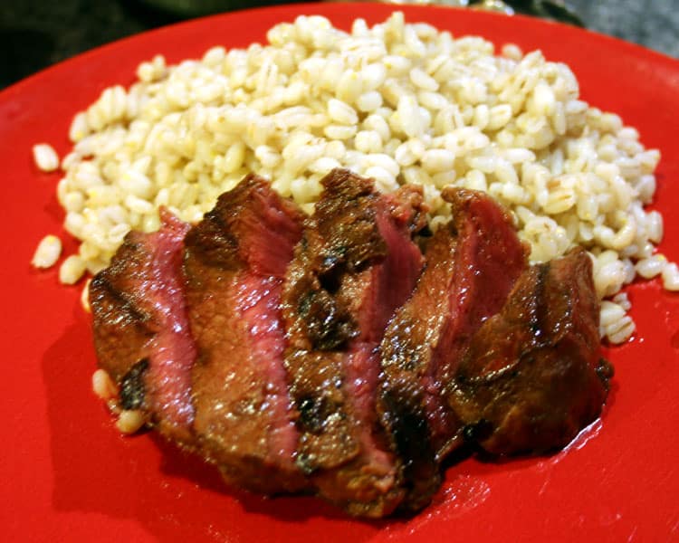 Grilled Venison Steak with Dark Chocolate Balsamic Marinade and Allspice Rub