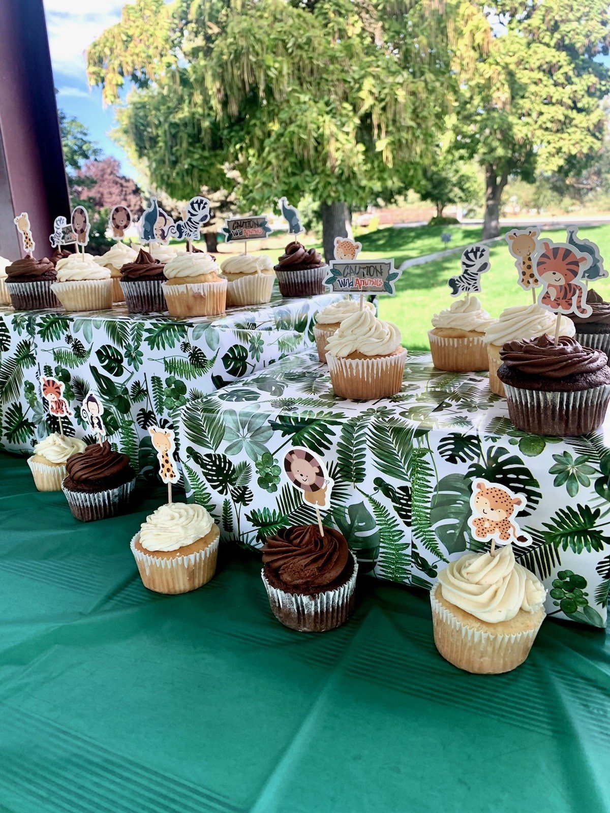 finished DIY cupcake stand from cardboard boxes