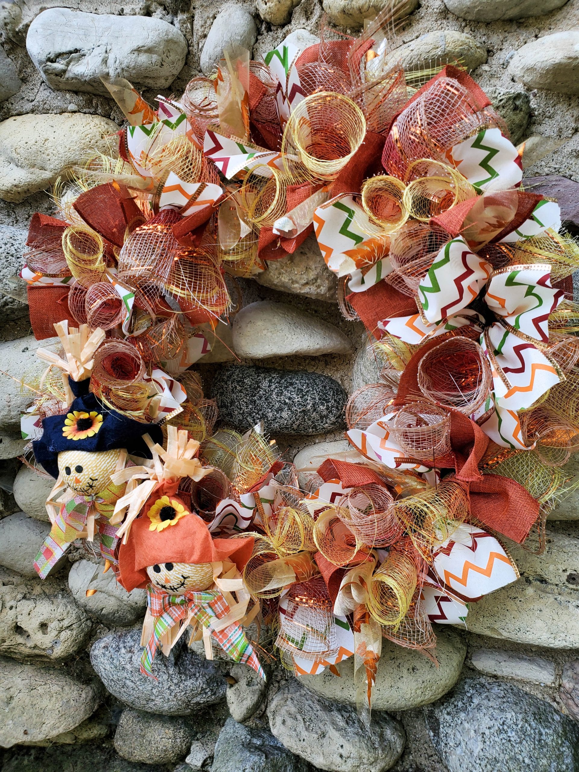 handmade scarecrow fall mesh wreath