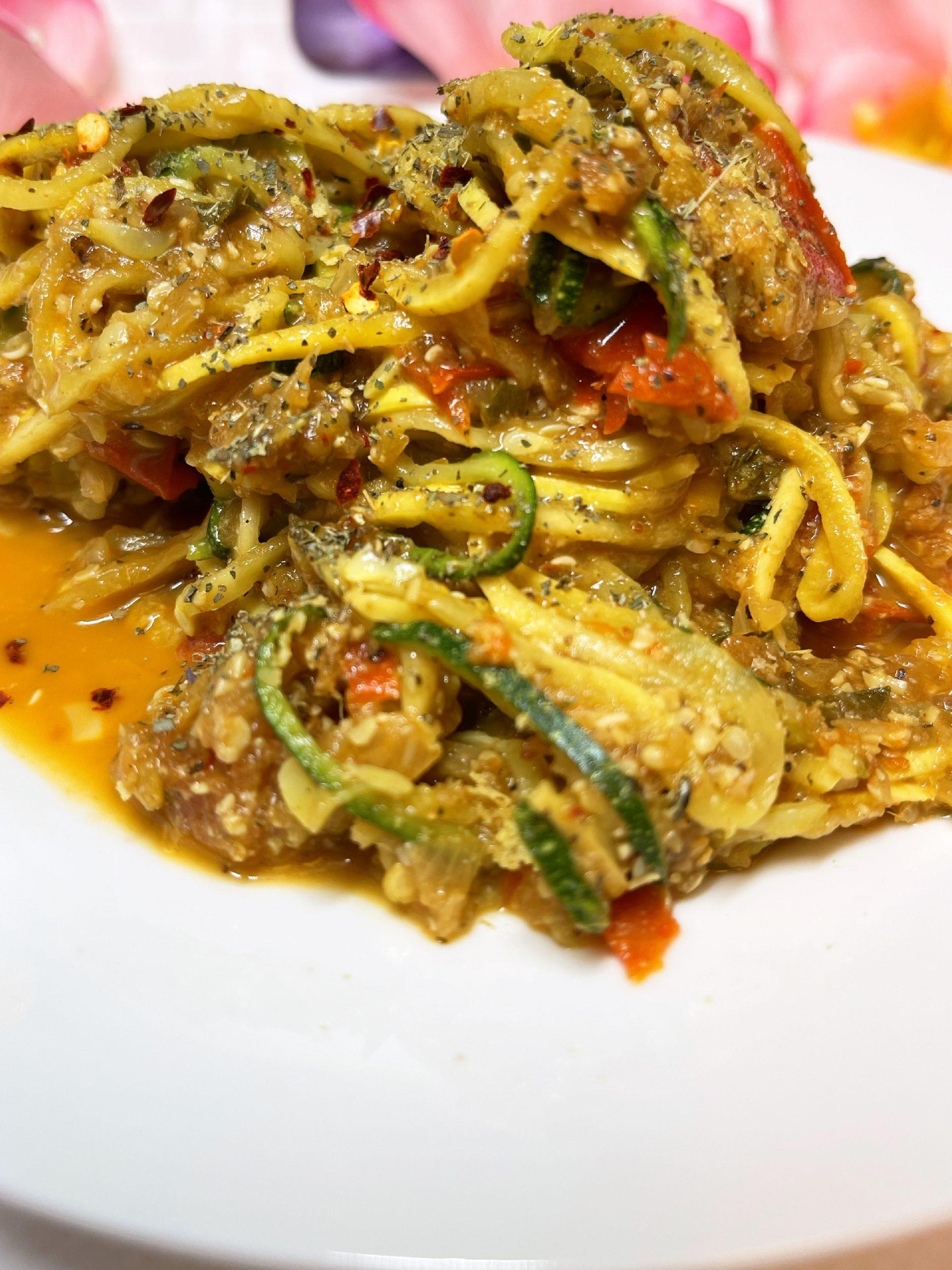 Zucchini Noodles With Red Pepper Sauce | Anyreasonvegans