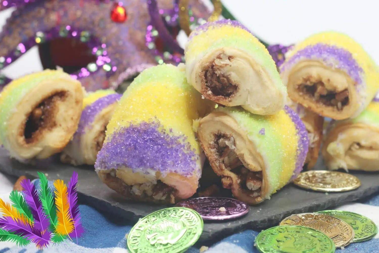 Mardi Gras Mini King Cake Bites With Rum Glaze