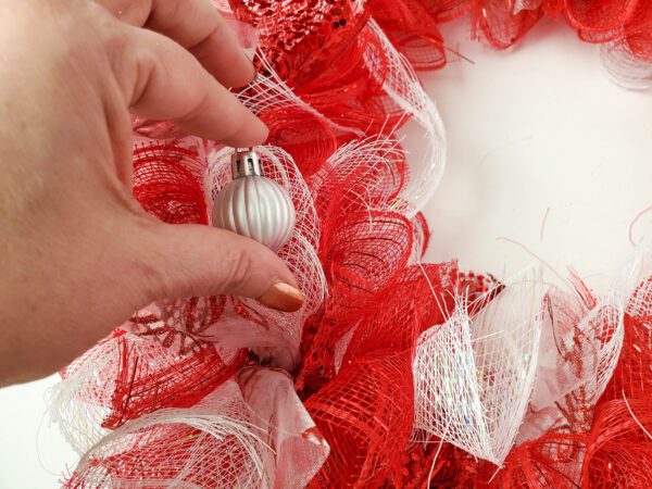 Red & White Ornament Mesh Wreath