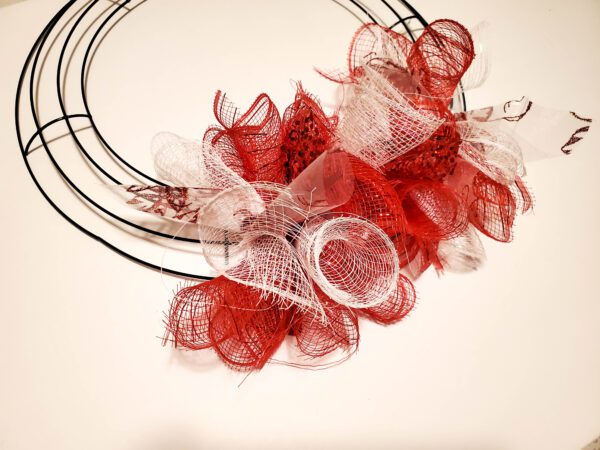 Red & White Mesh Wreath