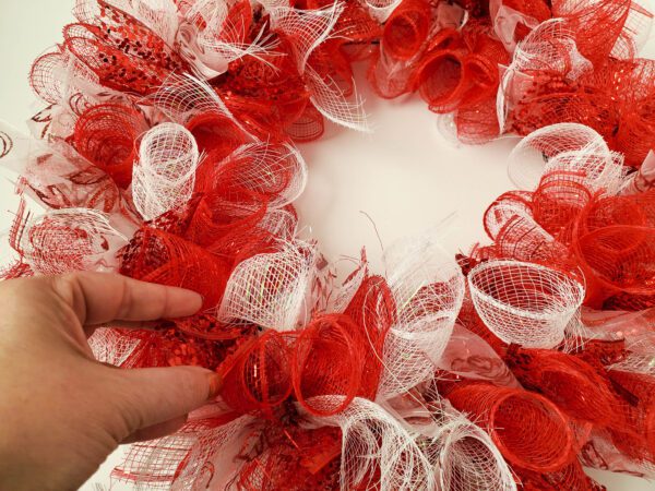 Ornament Red & White Mesh Wreath