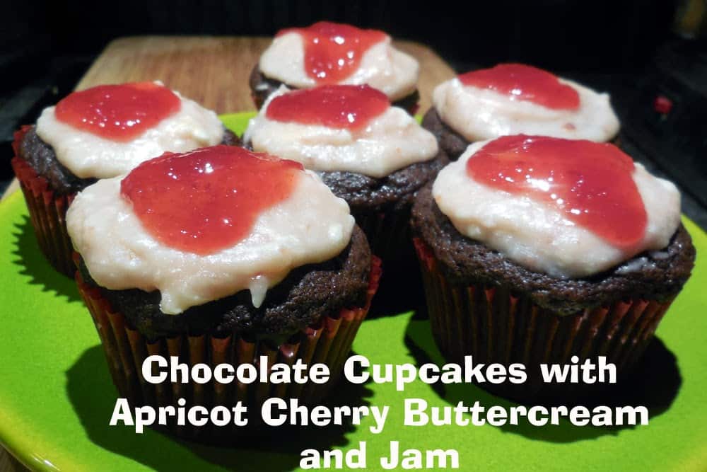 Chocolate Cupcakes with Apricot Cherry Buttercream and Jam
