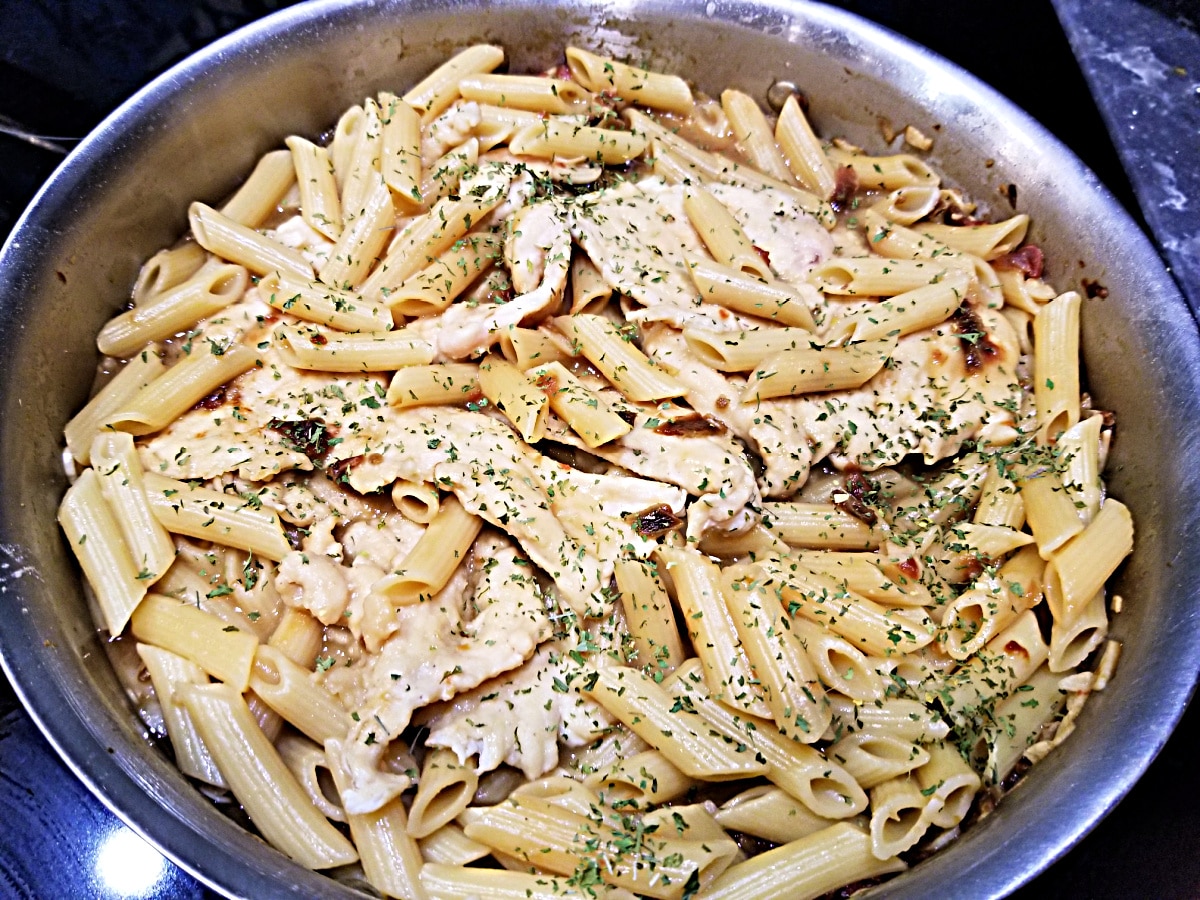 stir in penne, add chicken