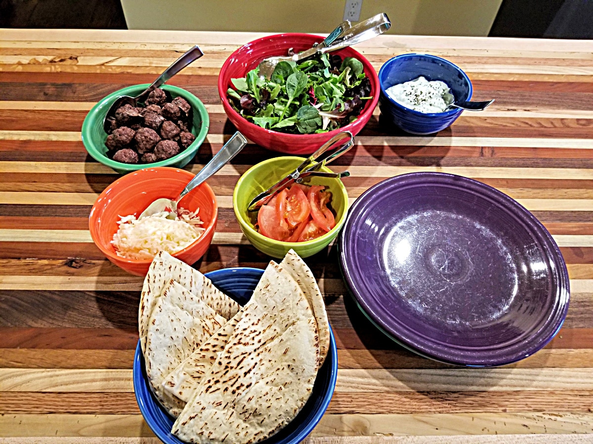 pita ingredients in bowls
