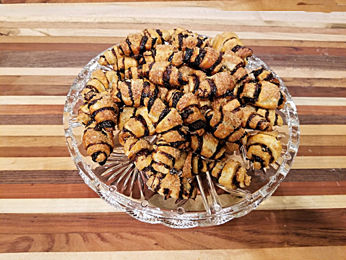 prune rugelach on a platter