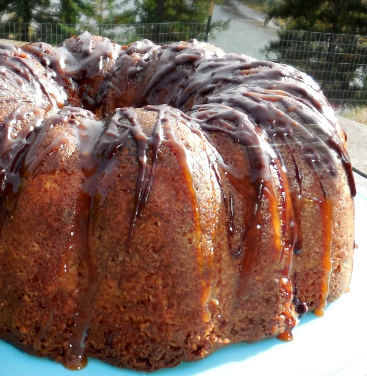 pear recipe, Pear Streusal Bundt Cake with Salted Caramel and Chocolate Drizzle