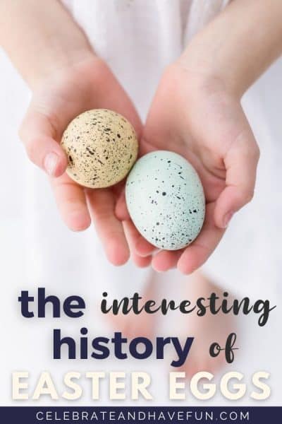 child holding speckled easter eggs